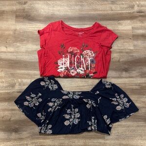 2 tops, Lucky Brand Red and Navy Floral Tee Set